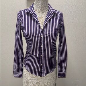 Frank & Eileen Purple and White Striped Button Down Shirt